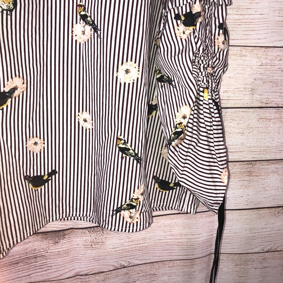 Nanette Lepore Striped Cotton Floral Birds Blouse - Picture 5 of 8